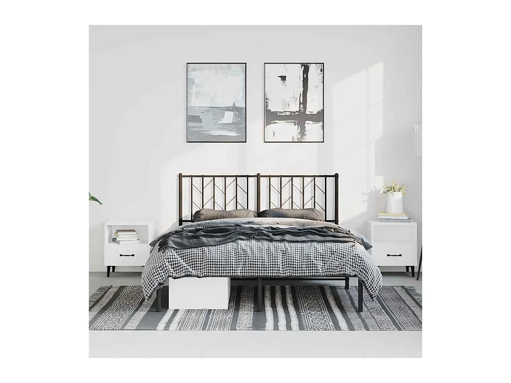 Lit double | Lit adulte | Cadre de lit métal avec tête de lit noir 193x203cm