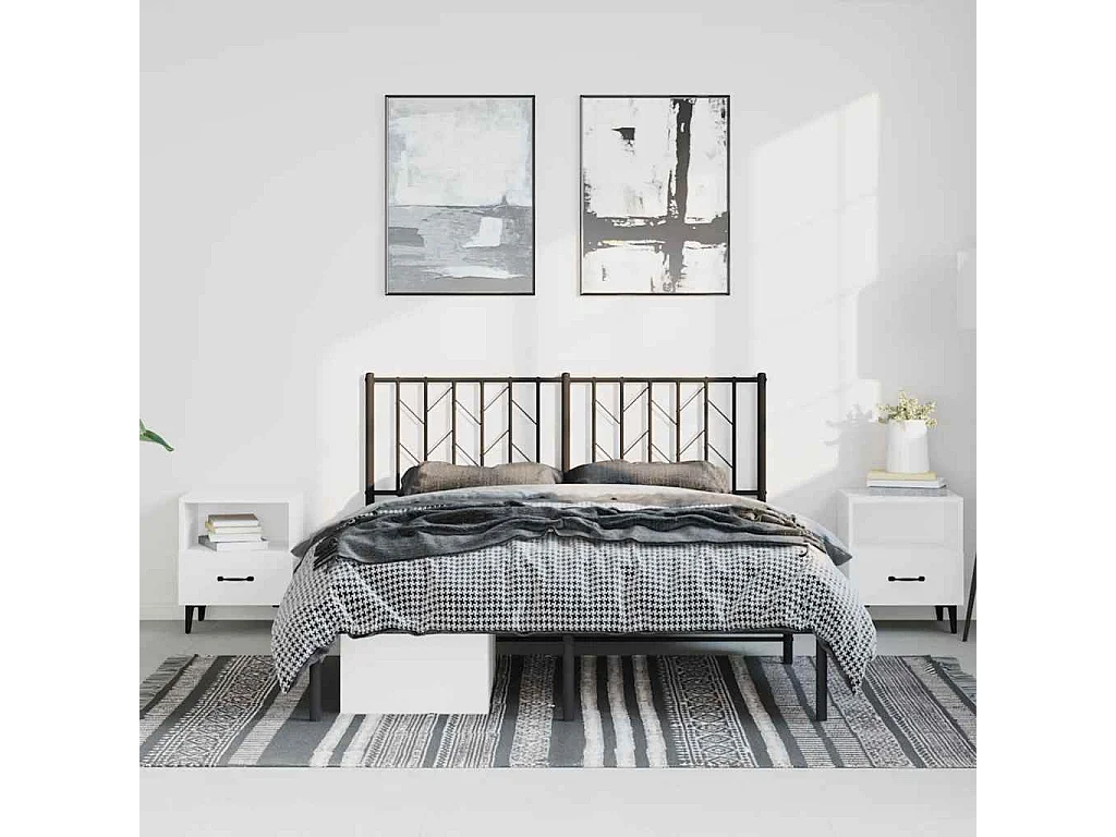 Lit double | Lit adulte | Cadre de lit métal avec tête de lit noir 193x203cm