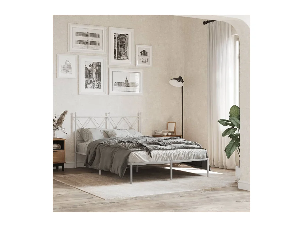 Lit simple | Lit adulte, enfant | Cadre de lit métal et tête de lit blanc 120x200 cm