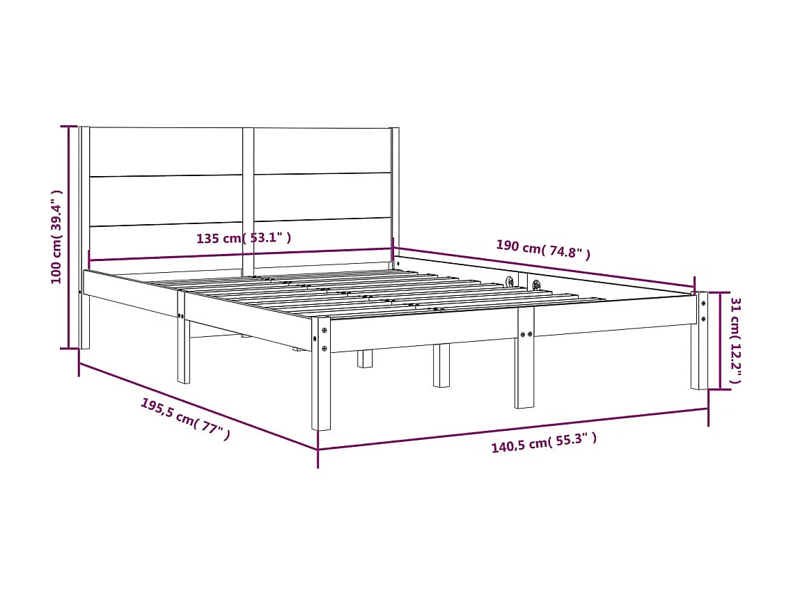 Lit double | Lit adulte | Cadre de lit 135x190 cm bois massif