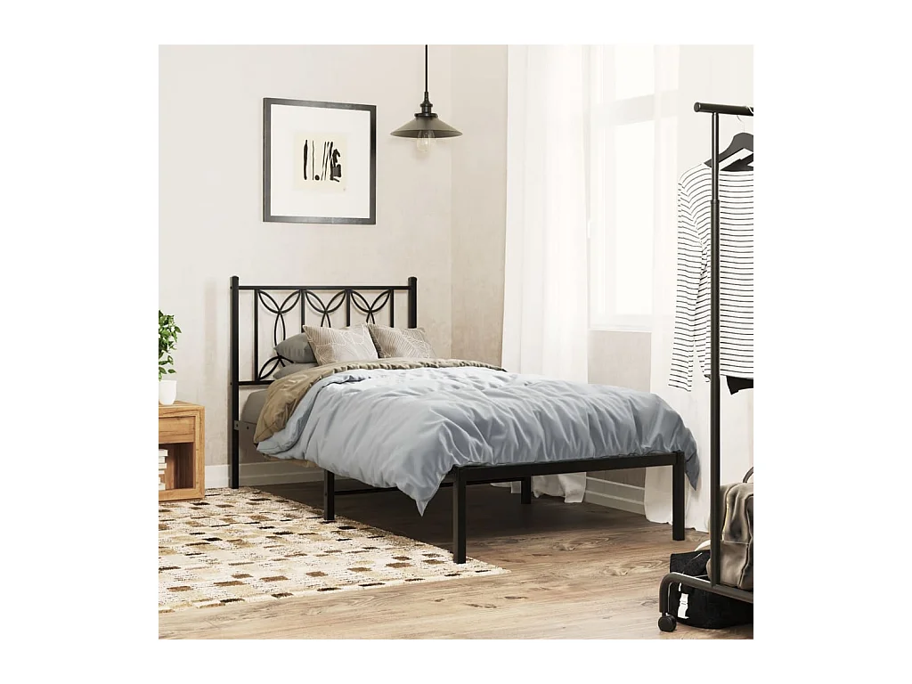 Lit simple | Lit adulte, enfant | Cadre de lit métal avec tête de lit noir 90x200 cm