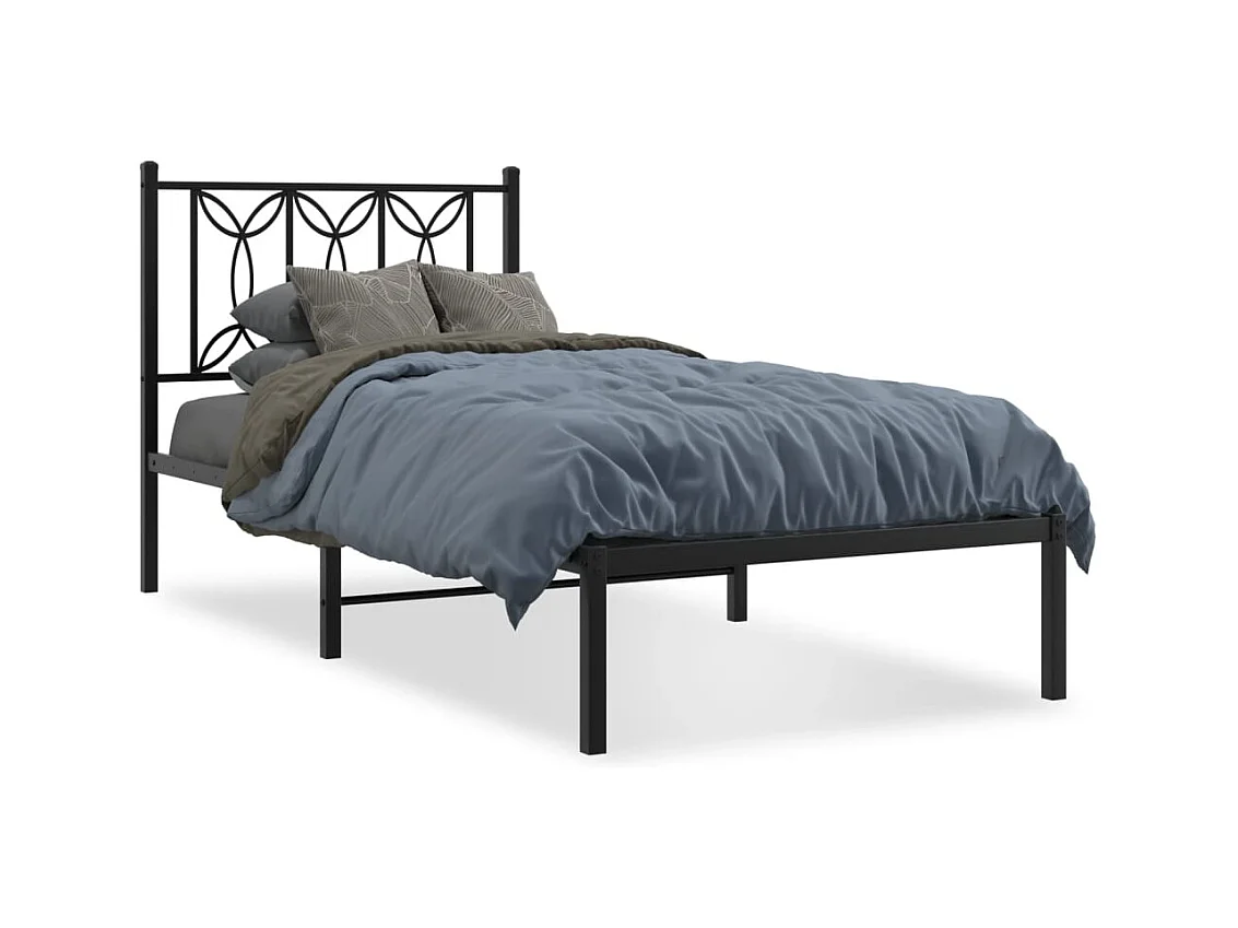 Lit simple | Lit adulte, enfant | Cadre de lit métal avec tête de lit noir 90x200 cm