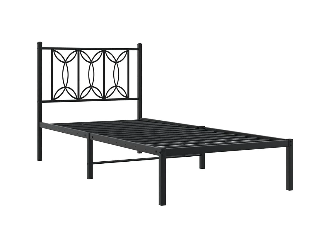 Lit simple | Lit adulte, enfant | Cadre de lit métal avec tête de lit noir 90x200 cm
