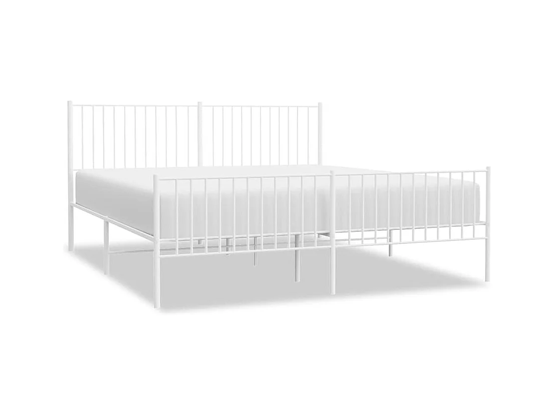 Lit double | Lit adulte | Cadre de lit métal et pied de lit blanc 183x213 cm