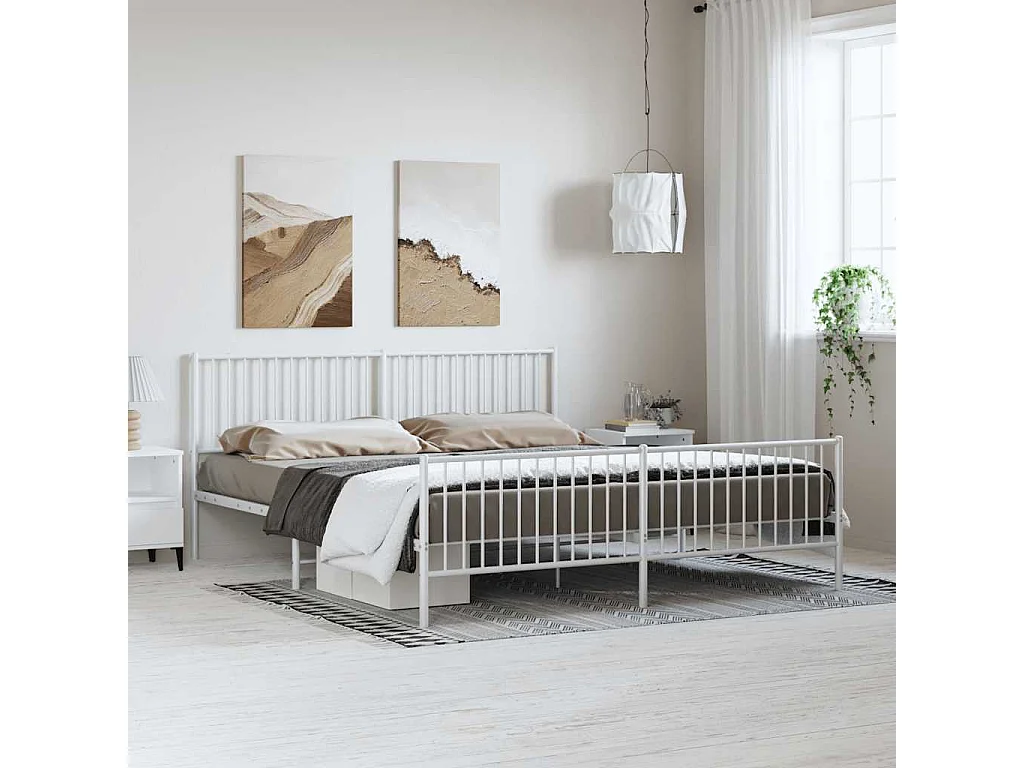 Bedframe | Tweepersoonsbed met hoofd- en voeteneinde metaal wit 183x213 cm