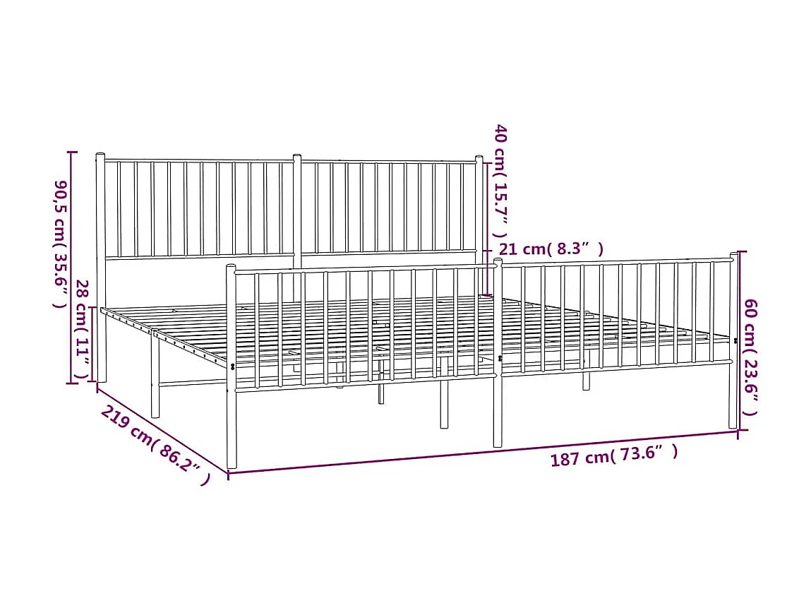 Bedframe | Tweepersoonsbed met hoofd- en voeteneinde metaal wit 183x213 cm
