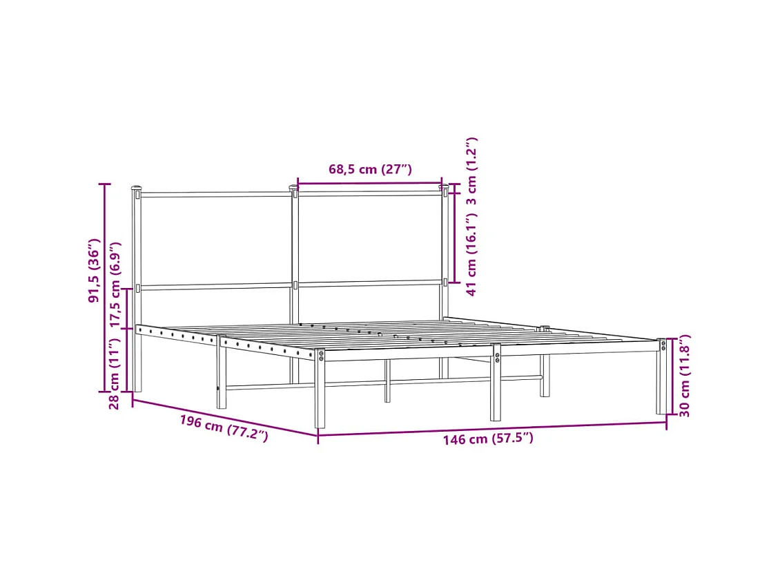 Lit double | Lit adulte | Cadre de lit en métal chêne sonoma 140x190 cm
