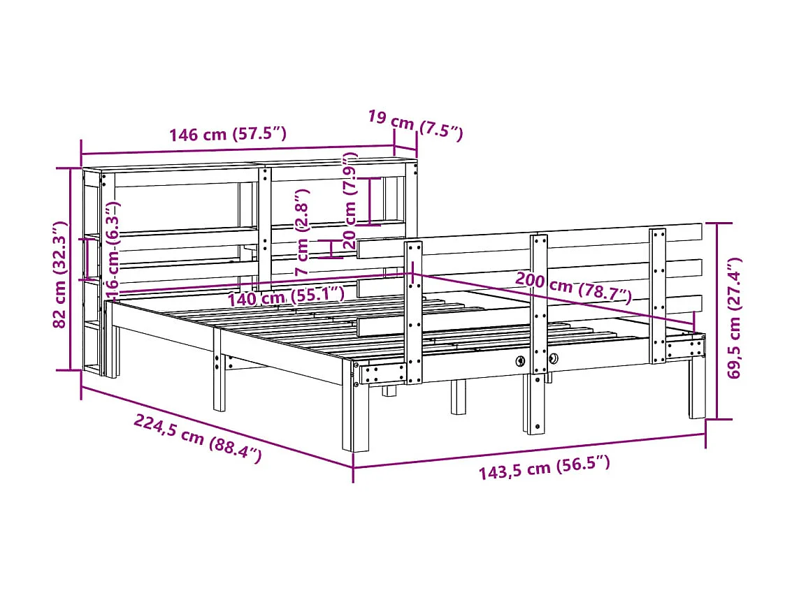 Letto per adulti | Letto matrimoniale | Giroletto con Testiera senza Materasso Bianco 140x200 cm