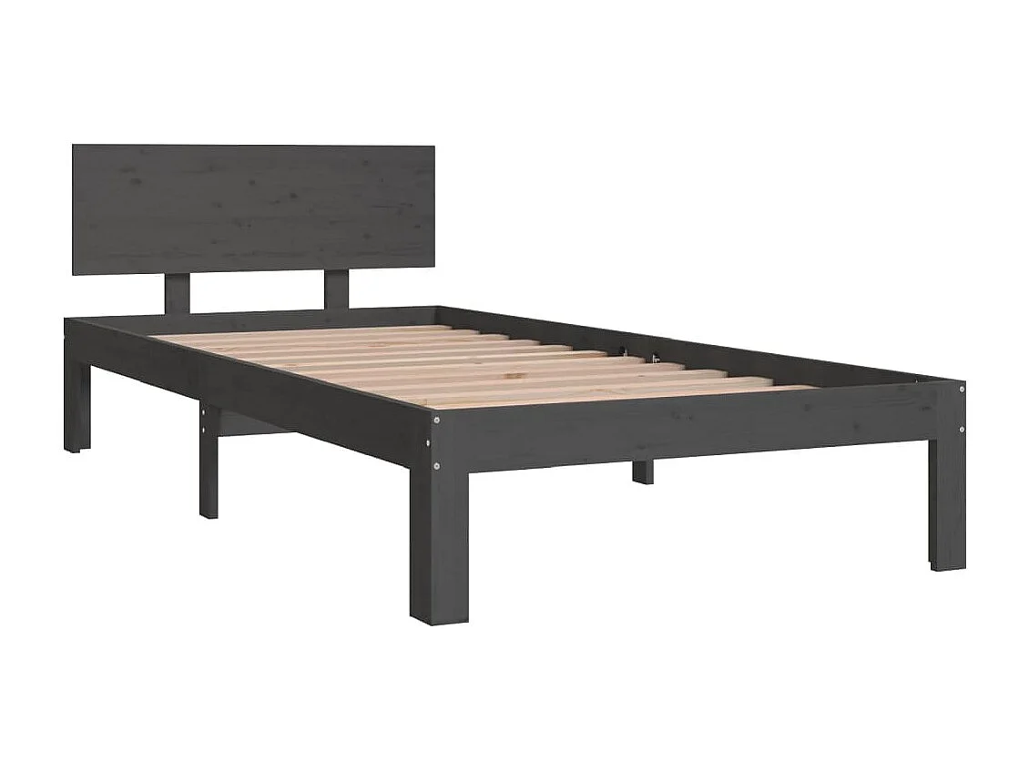 Lit simple | Lit adulte, enfant | Cadre de lit gris bois de pin massif 90x200 cm