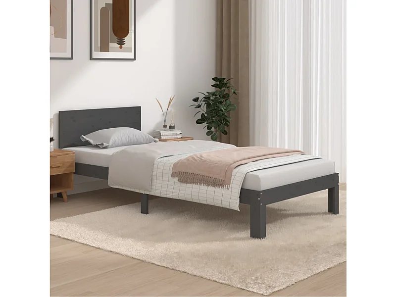 Lit simple | Lit adulte, enfant | Cadre de lit gris bois de pin massif 90x200 cm