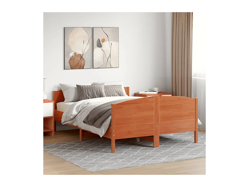 Lit double | Lit adulte | Cadre de lit cire marron 135x190cm bois pin massif