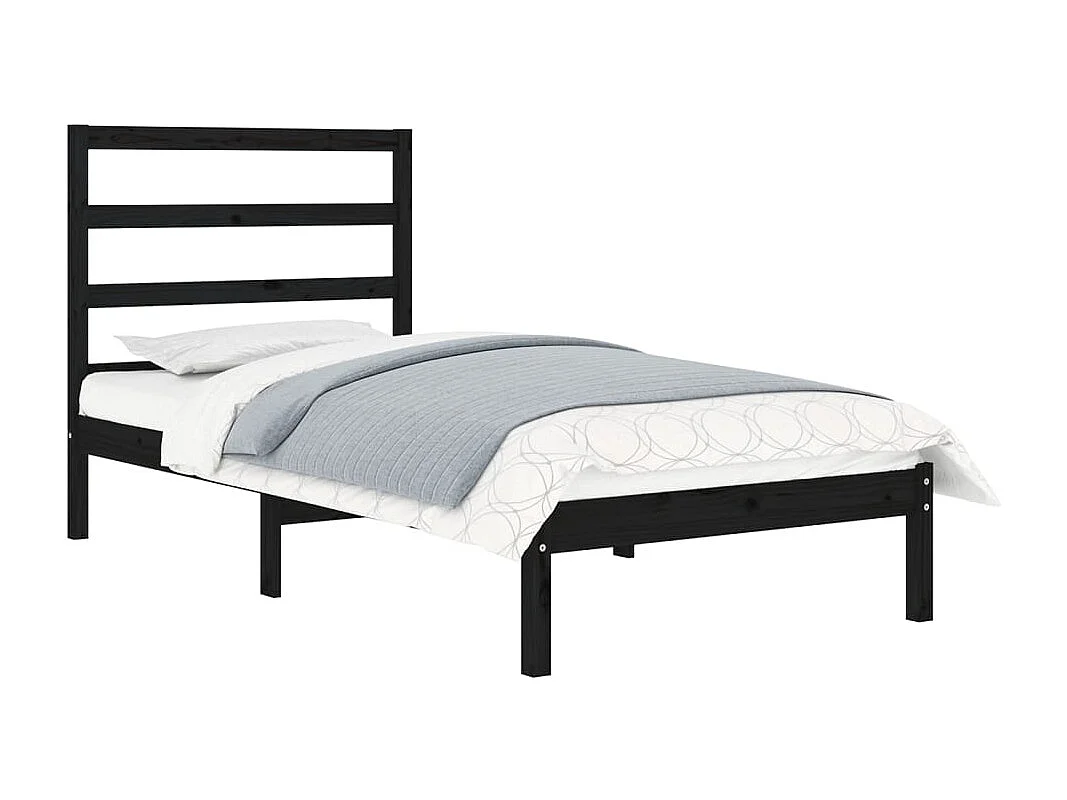 Lit simple | Lit adulte, enfant | Cadre de lit noir 75x190 cm bois massif