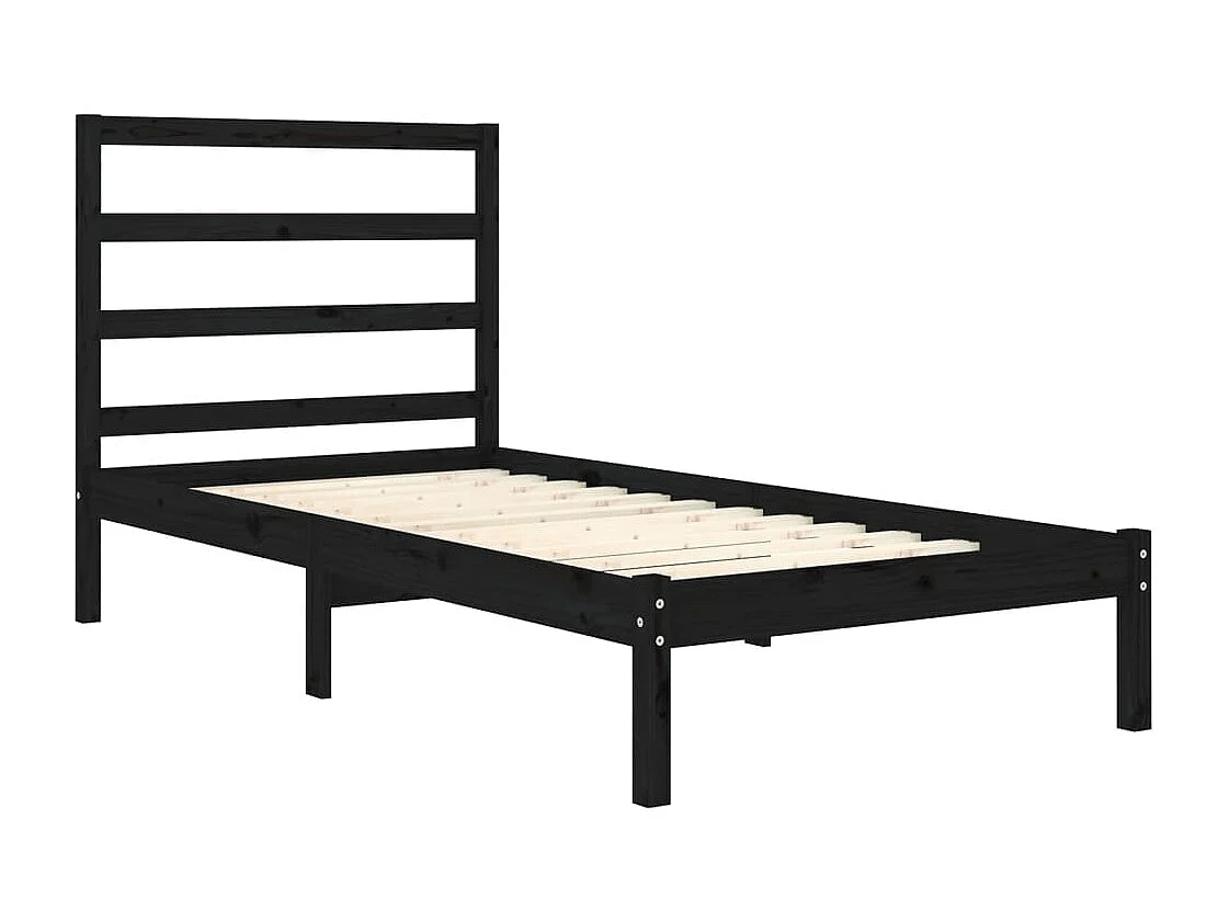 Lit simple | Lit adulte, enfant | Cadre de lit noir 75x190 cm bois massif