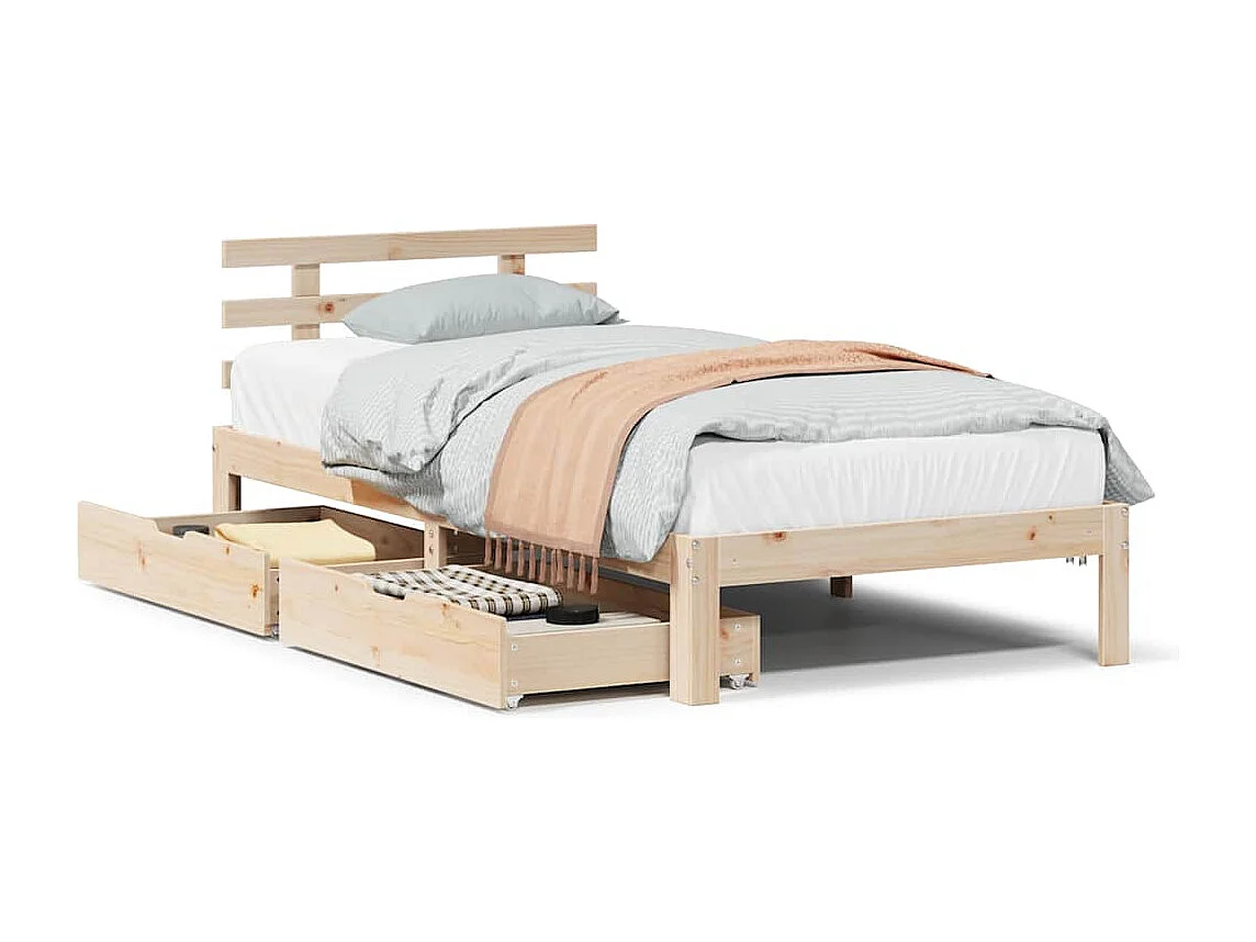 Letto per adulti | Letto singolo | Giroletto con Cassetti 75x190 cm in Legno Massello di Pino