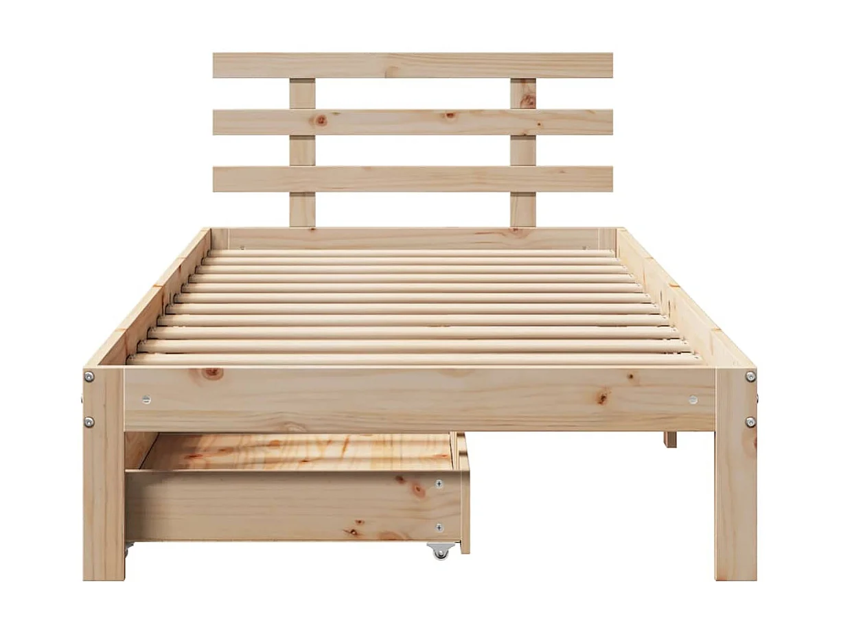 Letto per adulti | Letto singolo | Giroletto con Cassetti 75x190 cm in Legno Massello di Pino