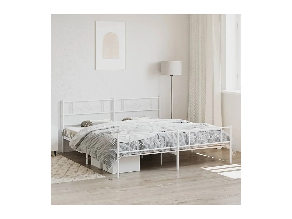 Lit double | Lit adulte | Cadre de lit métal et pied de lit blanc 200x200 cm