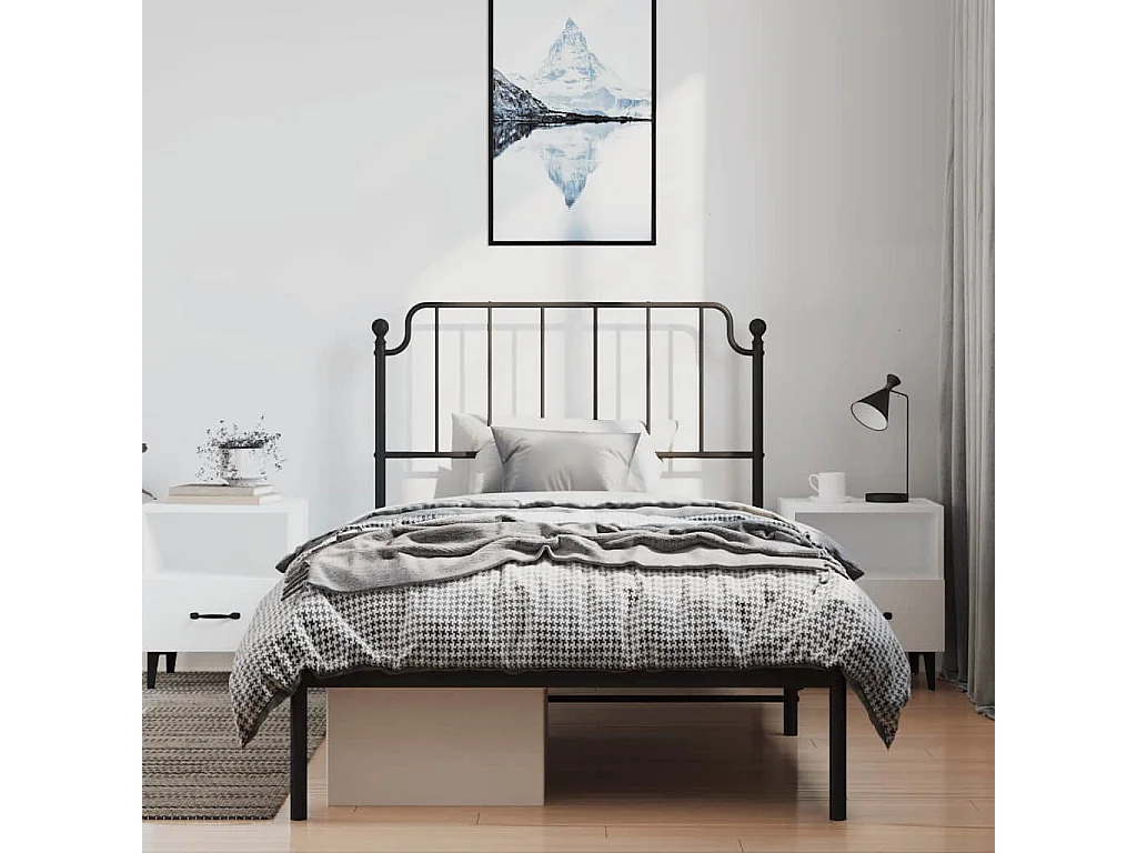 Lit simple | Lit adulte, enfant | Cadre de lit métal avec tête de lit noir 100x200cm