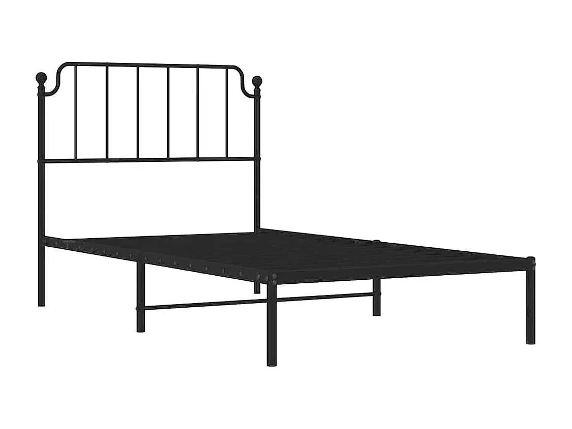 Lit simple | Lit adulte, enfant | Cadre de lit métal avec tête de lit noir 100x200cm