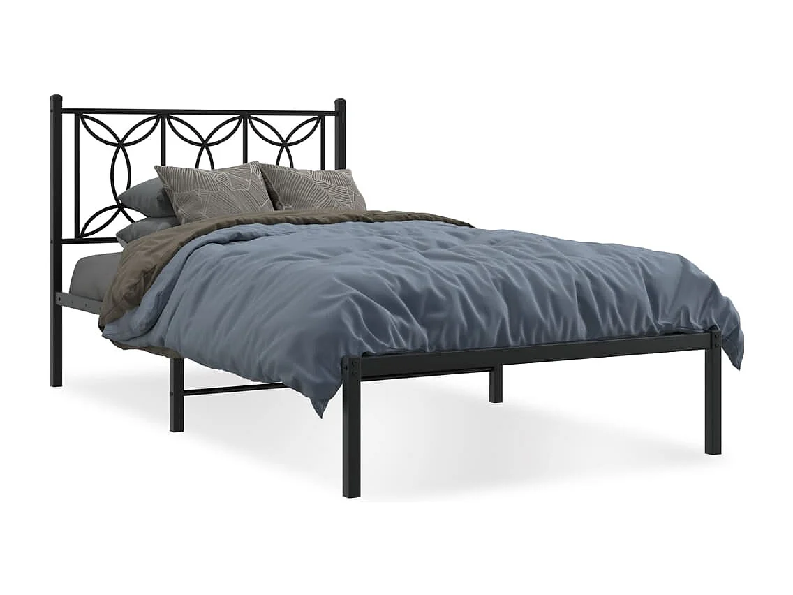 Lit simple | Lit adulte, enfant | Cadre de lit métal avec tête de lit noir 107x203cm