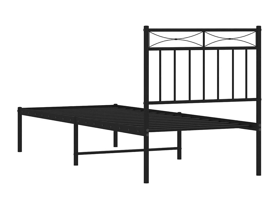 Lit simple | Lit adulte, enfant | Cadre de lit métal avec tête de lit noir 80x200 cm