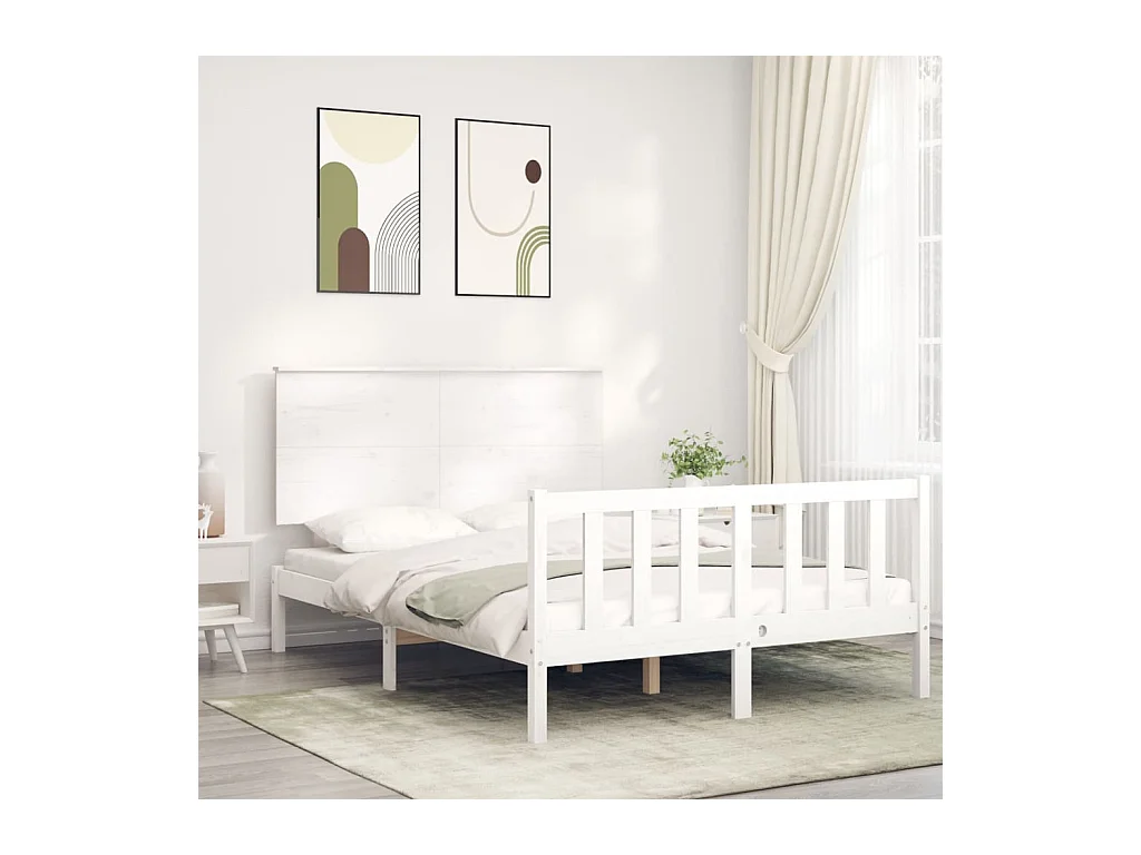 Lit simple | Lit adulte, enfant | Cadre de lit blanc 120x200 cm bois de pin massif