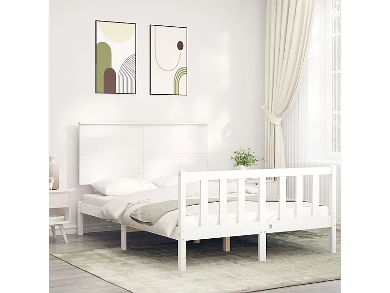Lit simple | Lit adulte, enfant | Cadre de lit blanc 120x200 cm bois de pin massif
