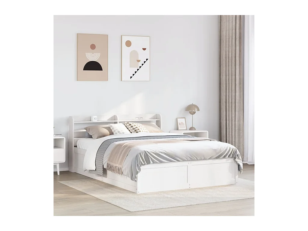 Lit double | Lit adulte | Cadre de lit avec tête de lit blanc 150x200 cm bois pin massif