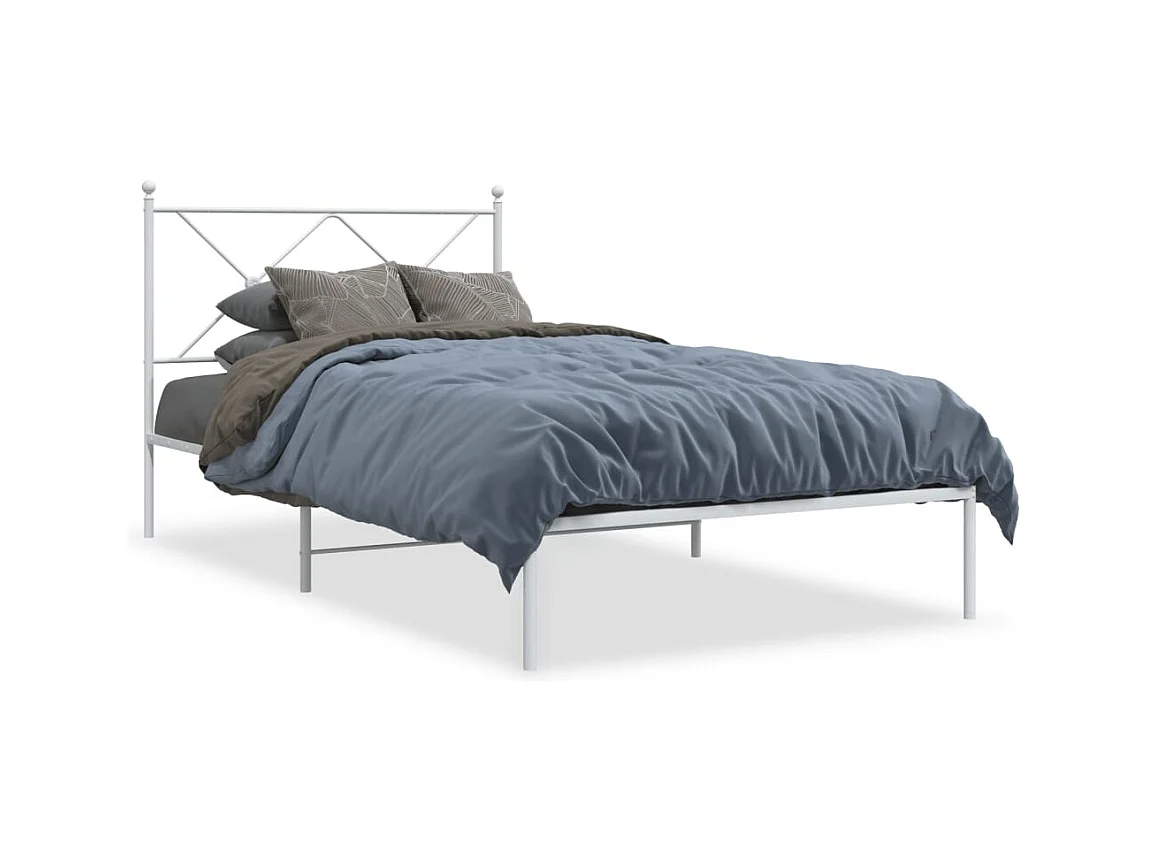 Lit simple | Lit adulte, enfant | Cadre de lit métal et tête de lit blanc 107x203 cm