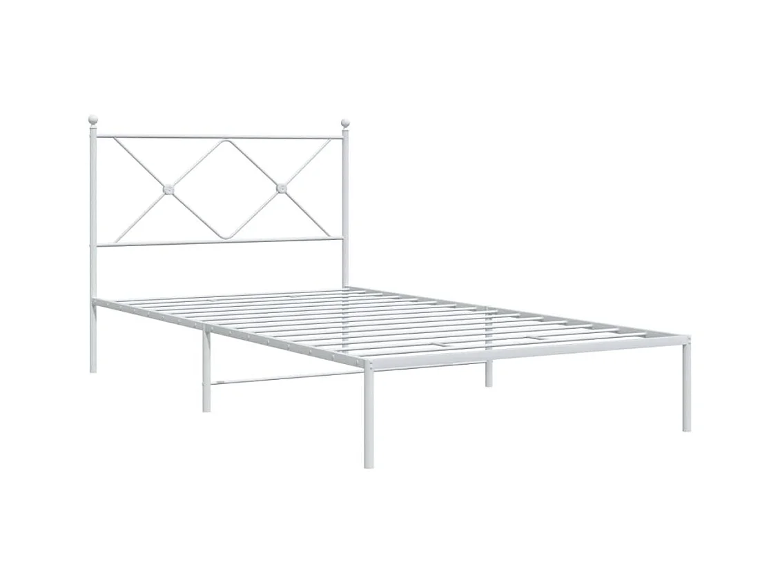 Lit simple | Lit adulte, enfant | Cadre de lit métal et tête de lit blanc 107x203 cm
