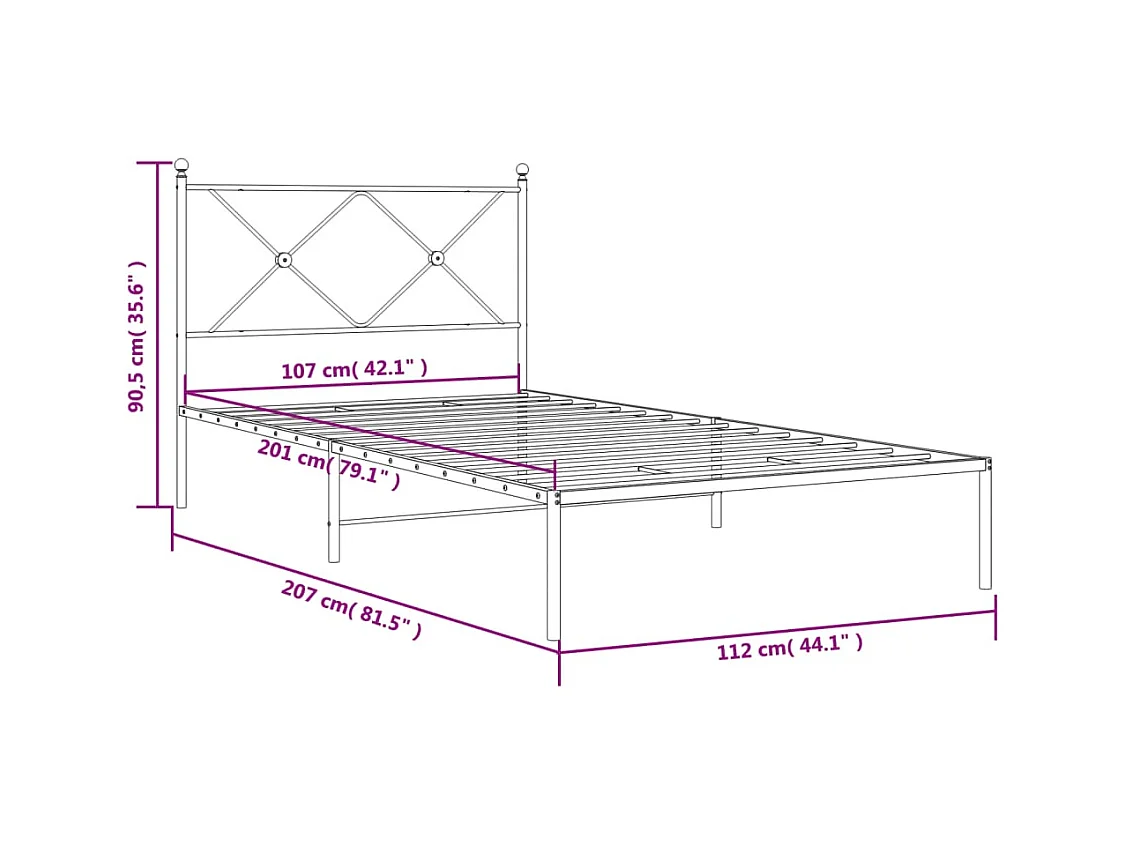 Lit simple | Lit adulte, enfant | Cadre de lit métal et tête de lit blanc 107x203 cm