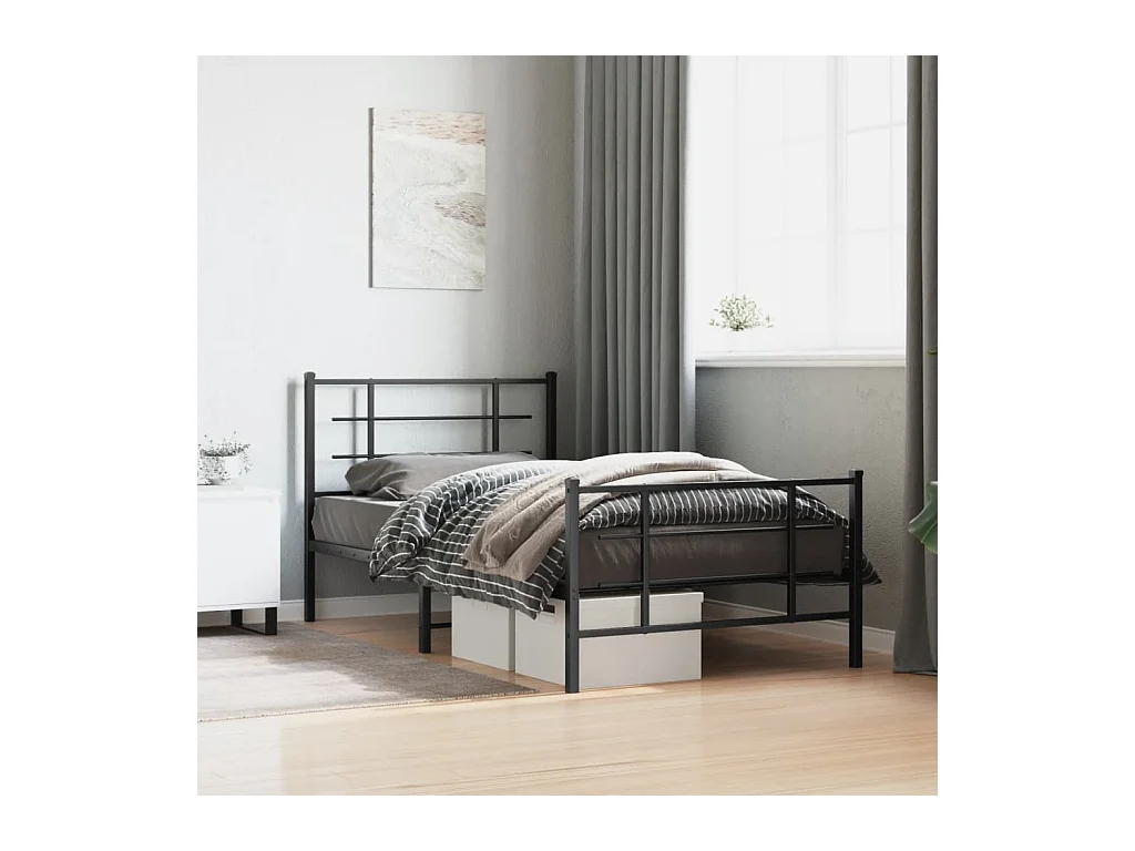 Lit simple | Lit adulte, enfant | Cadre de lit métal et pied de lit noir 100x200 cm