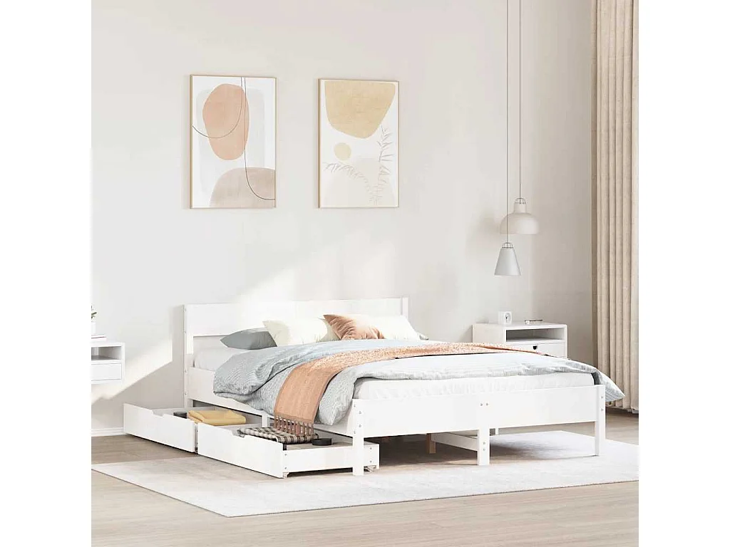 Lit double | Lit adulte | Cadre de lit blanc 150x200 cm bois de pin massif