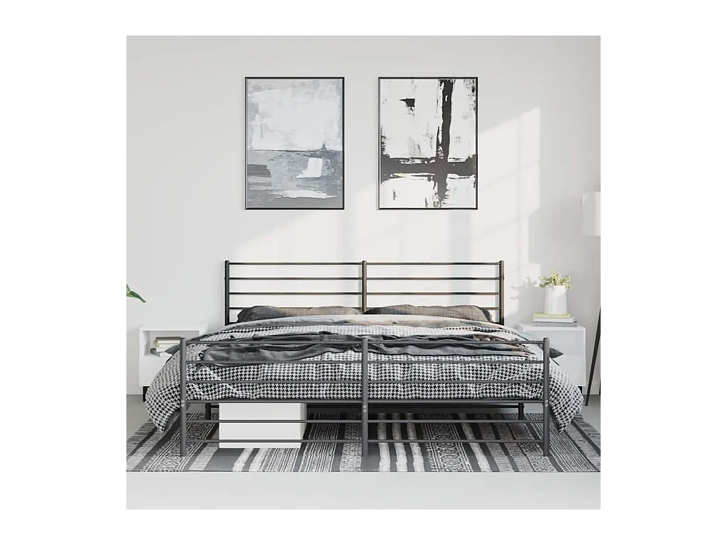 Lit double | Lit adulte | Cadre de lit métal avec pied de lit noir 193x203cm