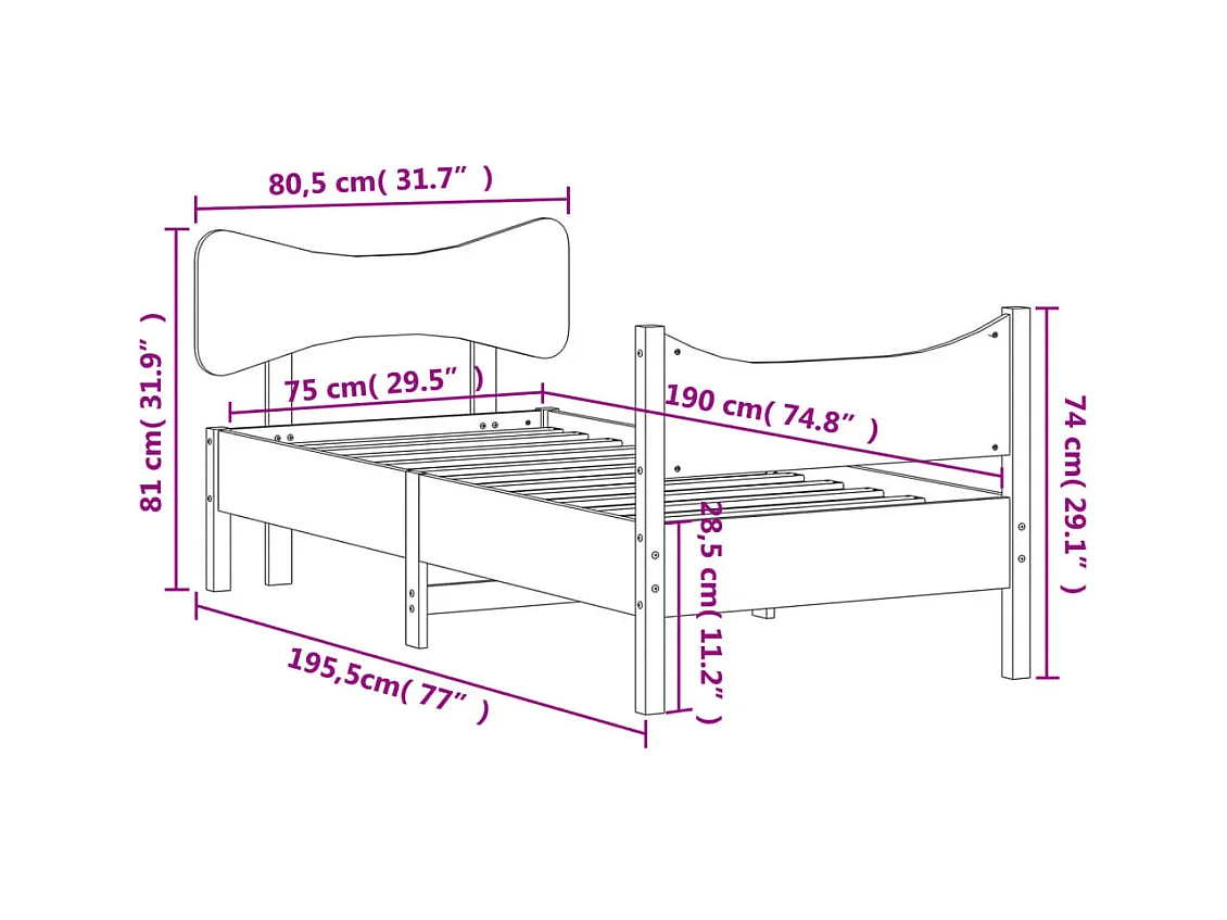Lit simple | Lit adulte, enfant | Cadre de lit cire marron 75x190 cm bois pin massif