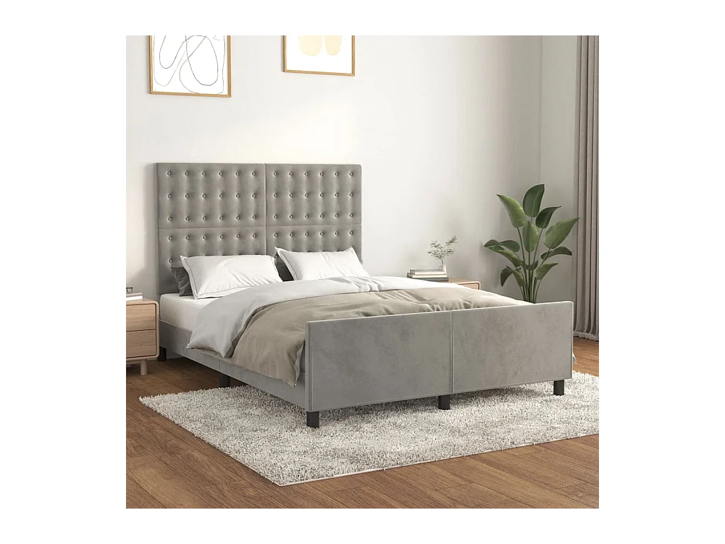 Lit double | Lit adulte | Cadre de lit gris clair 140x190 cm velours