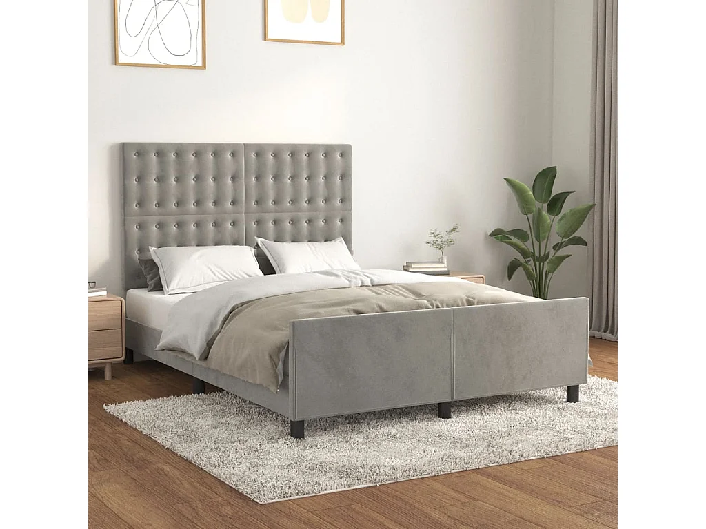 Lit double | Lit adulte | Cadre de lit gris clair 140x190 cm velours