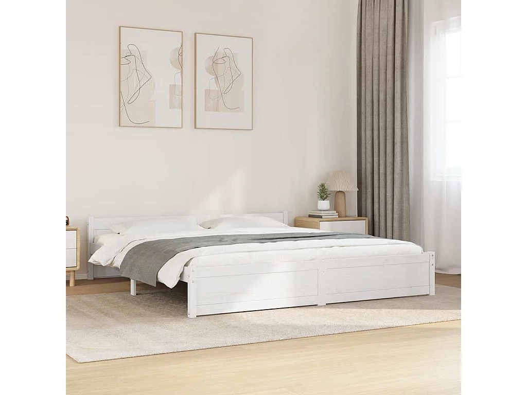 Lit double | Lit adulte | Cadre de lit blanc bois massif 200x200 cm
