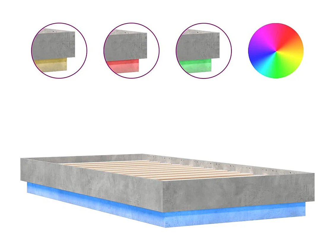 Lit simple | Lit adulte, enfant | Cadre de lit avec lumières LED gris béton 75x190cm