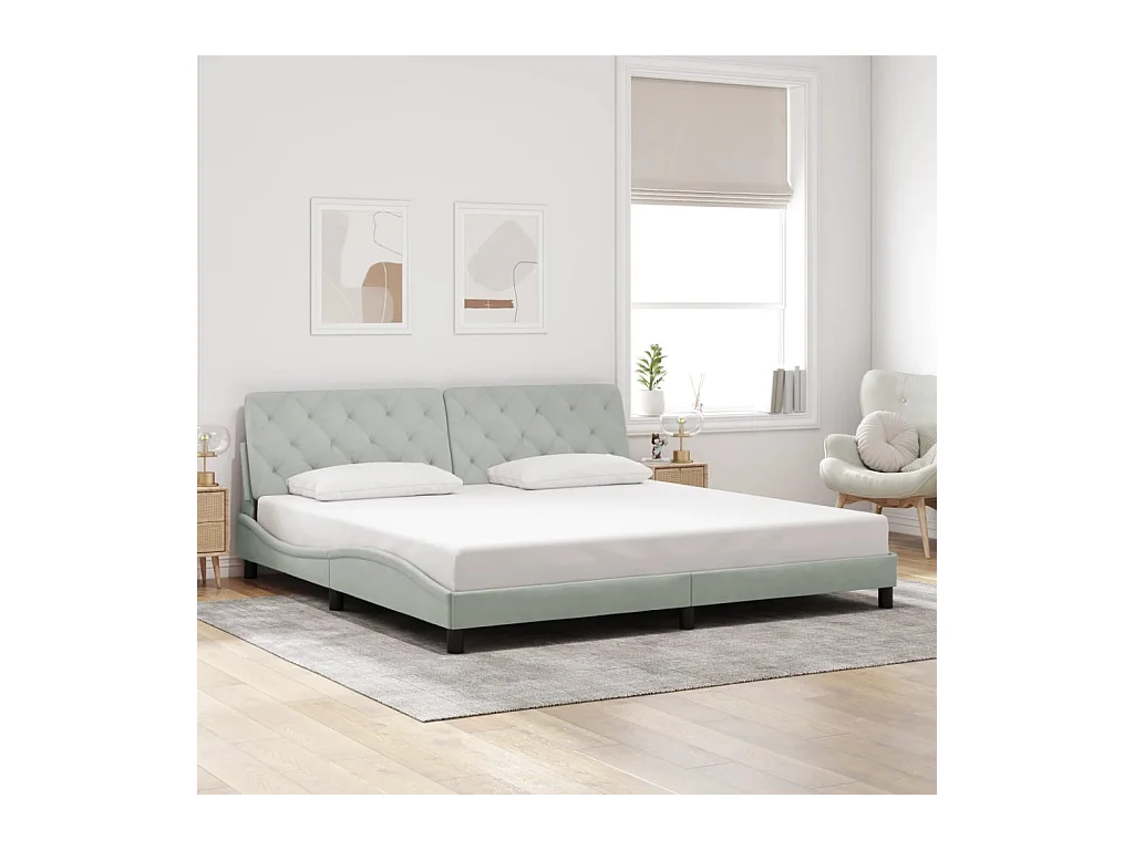 Lit double | Lit adulte | Cadre de lit gris clair 200x200 cm velours