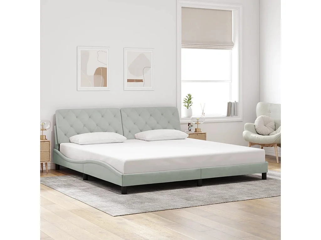 Lit double | Lit adulte | Cadre de lit gris clair 200x200 cm velours