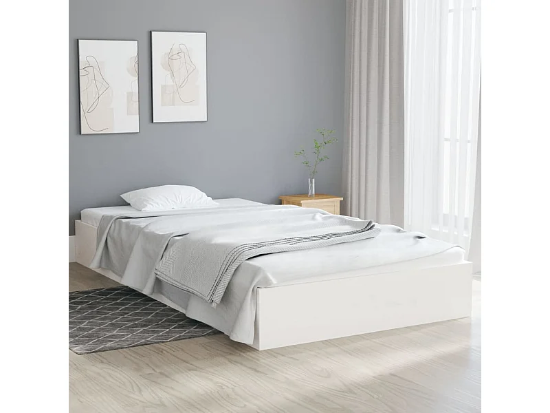 Lit simple | Lit adulte, enfant | Cadre de lit blanc bois massif 90x200 cm