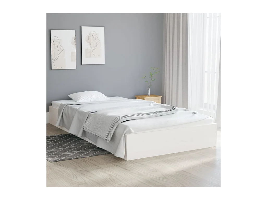 Lit simple | Lit adulte, enfant | Cadre de lit blanc bois massif 90x200 cm