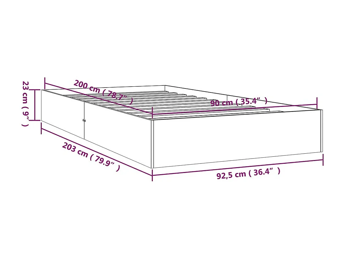 Lit simple | Lit adulte, enfant | Cadre de lit blanc bois massif 90x200 cm