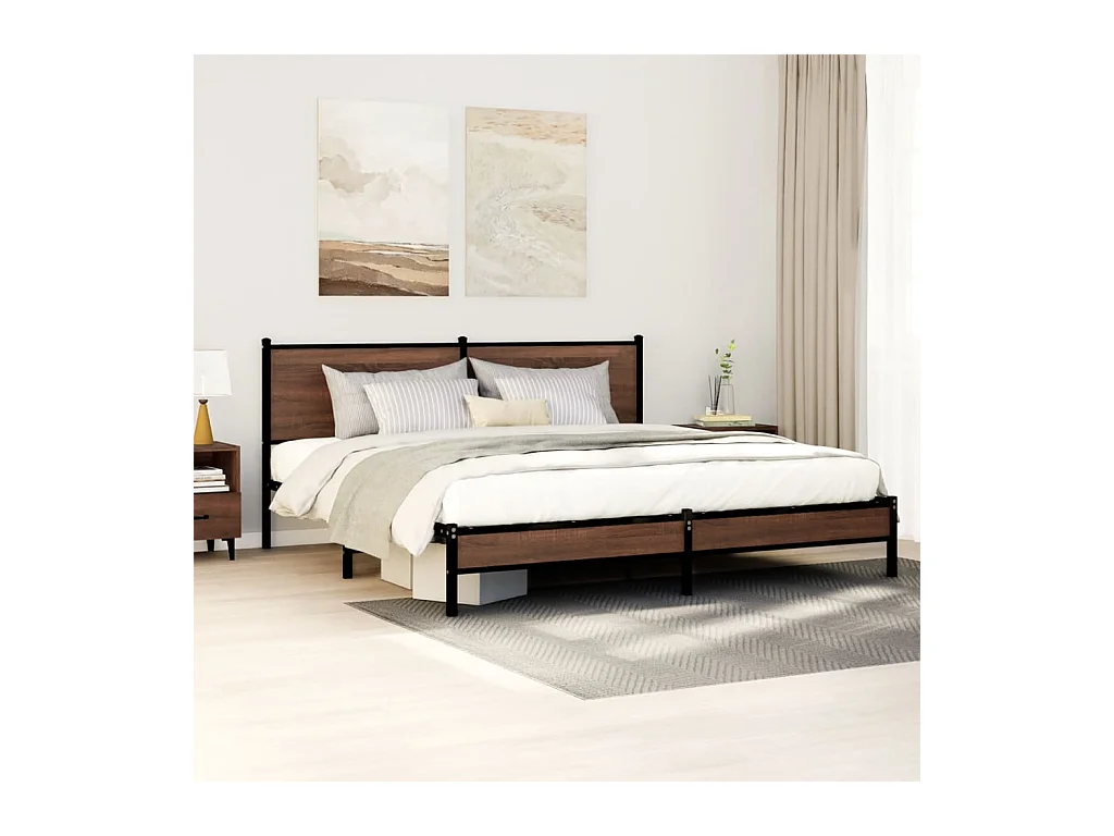 Lit double | Lit adulte | Cadre de lit en métal chêne marron 183x213 cm