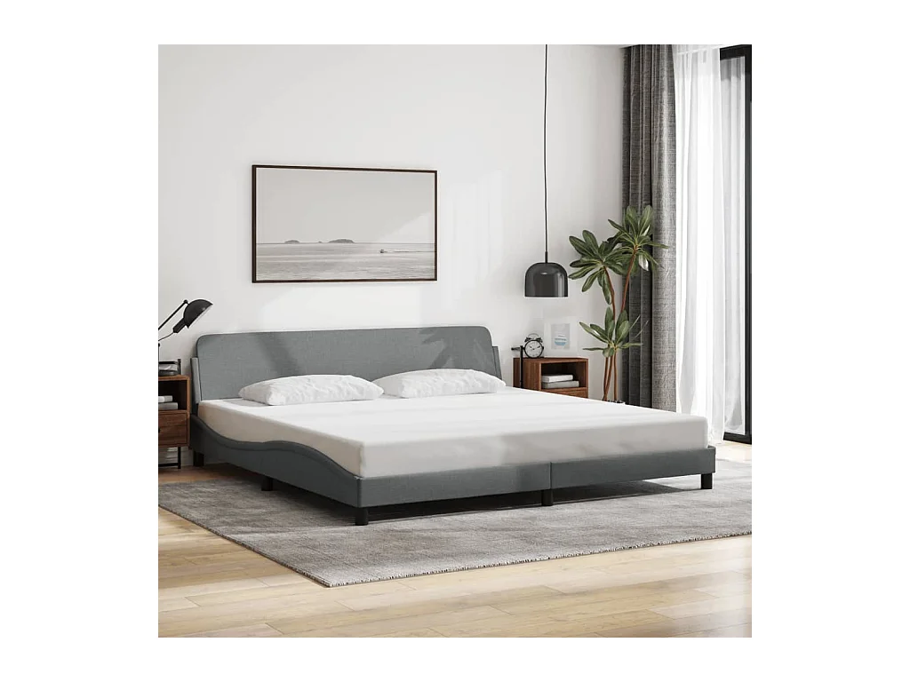 Lit double | Lit adulte | Cadre de lit gris clair 200x200 cm tissu