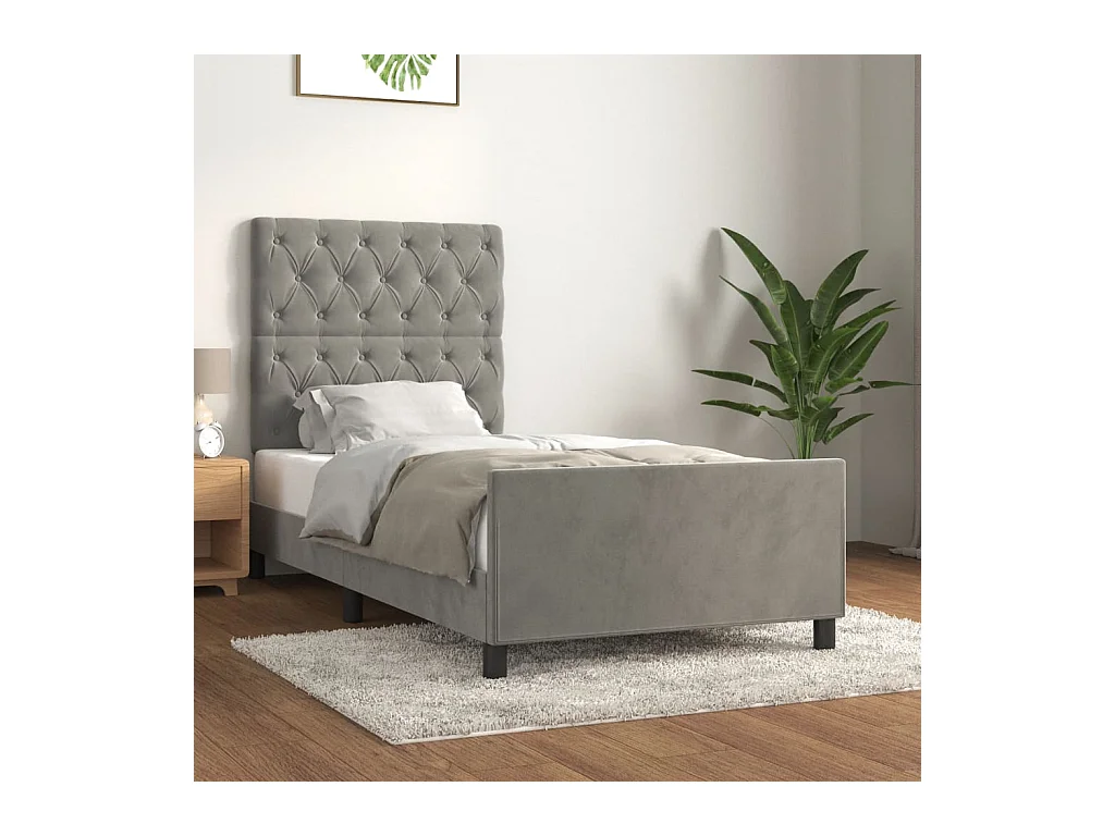 Lit simple | Lit adulte, enfant | Cadre de lit gris clair 80x200 cm velours