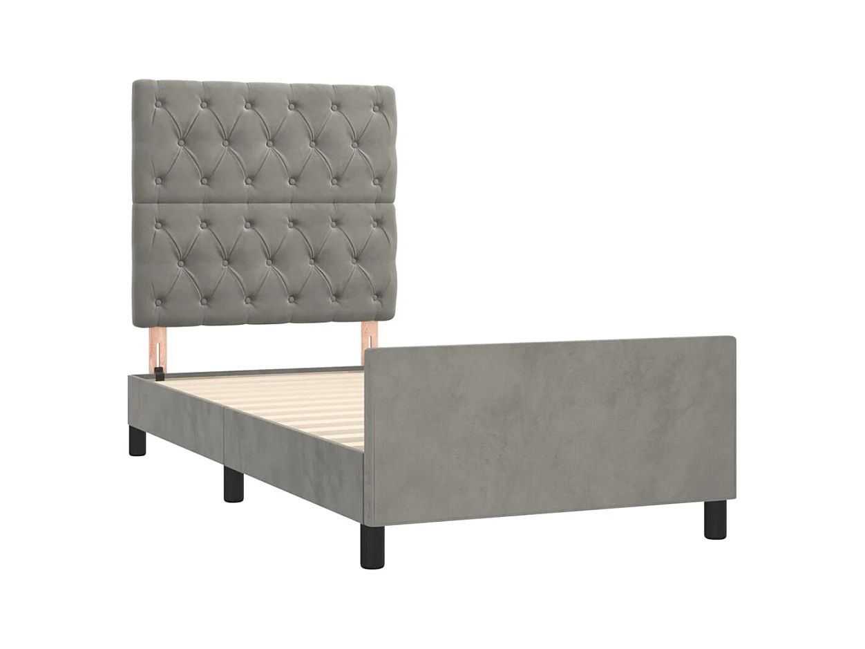 Lit simple | Lit adulte, enfant | Cadre de lit gris clair 80x200 cm velours