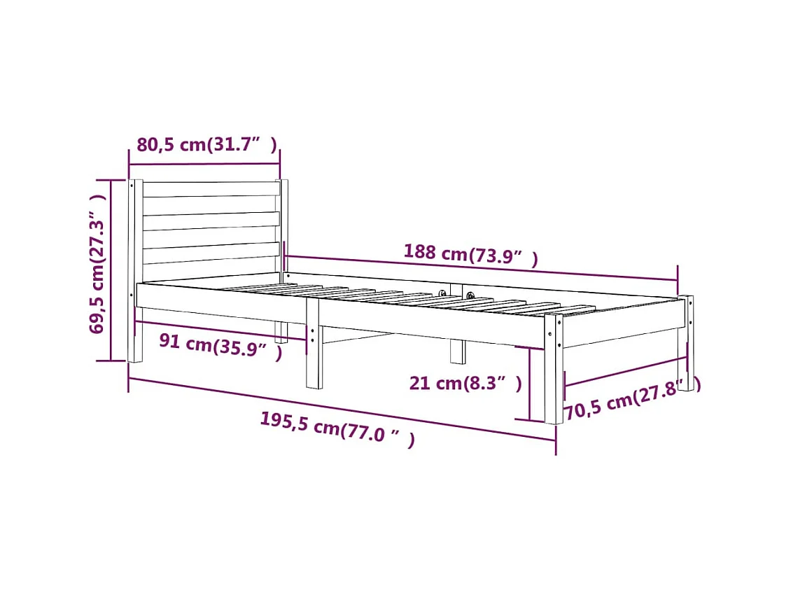 Lit simple | Lit adulte, enfant | Cadre de lit 75x190 cm blanc