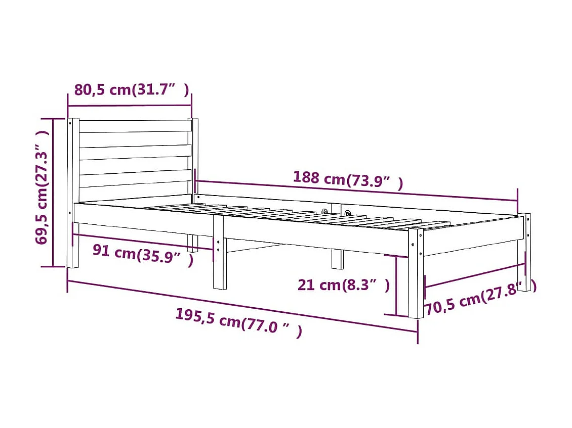 Lit simple | Lit adulte, enfant | Cadre de lit 75x190 cm blanc