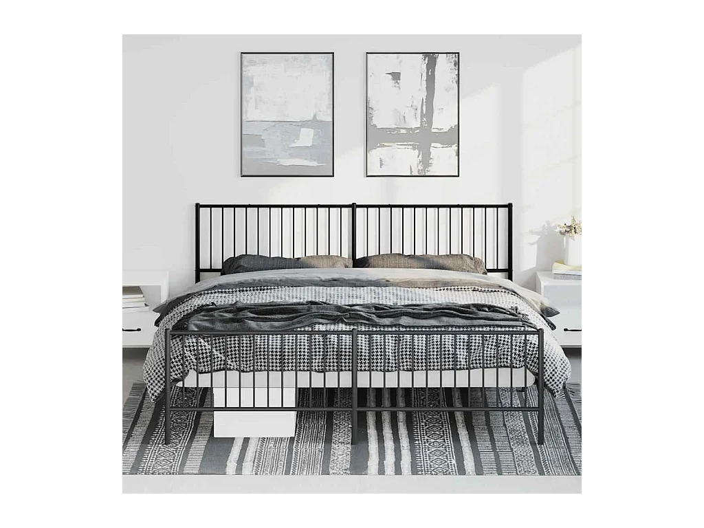 Lit double | Lit adulte | Cadre de lit métal avec pied de lit noir 193x203cm